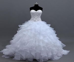 2019 New Organza Ball Gown Wedding Dresses Handmade Rhinestones Ruffles Bridal Gowns Corset Custom Made Romantic Stunning Sweethea2243854