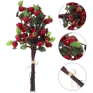 Flores decorativas buquê de hastes de frutas artificiais: rosa mosqueta romã para vaso de guirlanda diy arranjo floral de férias vermelho