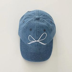 Bola Caps Primavera Verão Coreano Ins Lavado Denim Doce Bonito Arco Bordado Boné Feminino Sunshade