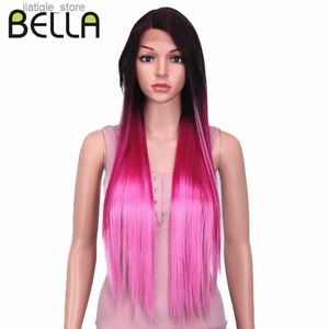 Parrucche sintetiche Bella Wig Wig sintetica da 30 pollici di lunghezza dritta parrucca rosa resistente alla parte rosa ombre parte rosa parrucche di pizzo dritto per donne Y240401