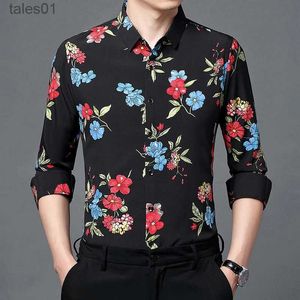 Herr plus tees polos ny 2022 fjäder manliga blommor kläder långärmade avslappnade blommor skjortor mode tryck streetwear klänning yq240401