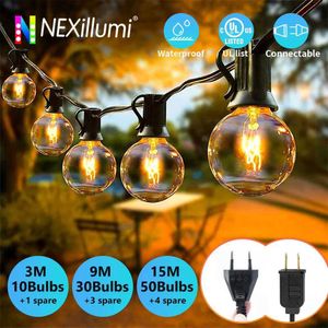 LED Strings 50Ft Patio String Light Outdoor Garland Lights 220V Connectable Hanging for Backyard Porch Balcony Party Decor E12 G40 YQ240401