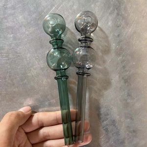 Tubo per bruciatore a nafta in vetro a doppia sfera Tubo dritto in paglia multi-colore, tubi manuali per tabacco con erbe secche, flusso d'aria, accessori per fumatori, bong gorgogliatore d'acqua