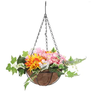 Flores decorativas flor artificial com cesta planta pendurada decoração falsa ornamento para casa