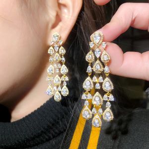 14K Gold Long Tassels Diamond Earrings Party Wedding Drop Dangle for Women Bridal Promise Engagement Jewelry Gift 240401