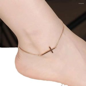 Anklets Cross Anklet for Women 남자 gp 로즈 골드 컬러 클래식 티타늄 스틸 보석 패션 풋 체인 선물 (GA118)