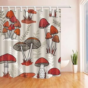 Shower Curtains Mushroom For Bathroom Retro Mushrooms On Grass Polyester Fabric Cartoon Floral Red Bath Curtain Set