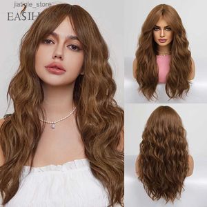 Synthetic Wigs Honey Brown Synthetic Wigs Long Curly Wavy Chestnut Brown Wigs with Bang for Black Afro Women Daily Cosplay Party Heat Resistant Y240401