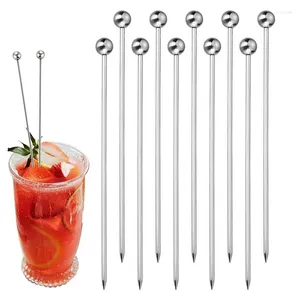 Forks 10pcs Metall Vorspeise Picks Edelstahlgetränksspieße wiederverwendbare Olivenfrüchte Sticks Cocktail Picking Supplies Party Accessoire