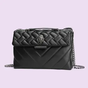 Damen Designer -Tasche schwarz ausgezeichneter Leder Kurt Geiger plattiert Silber Eagle Metallklappe Kettenkette Kupplungsbeutel Feste Farbe Glattes Kapazität Bumbags Optional XB155 C4