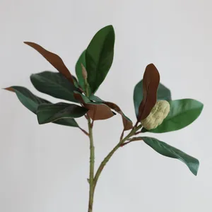 Decorative Flowers 30.7" Natural Touch Faux Magnolia Leaf Branches With Flower Bud- Green High Quality Artificial Plant Office/Wedding
