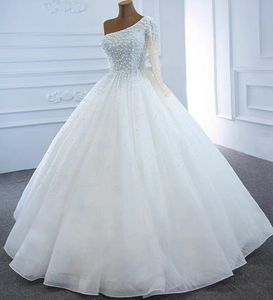 Princess Ball Gown Wedding Dress One Shoulder Heavy Handwork Pearls Puffy Lace Back Mariage Bridal Gowns Vestidos De Novia