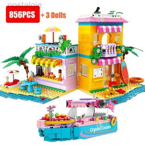 Bloki znajomych domek łodzi house na plaży Model nadmorski park wakacyjny nabrzeże wycieczki stały zestaw budowy zabawki dla dziewcząt 240401