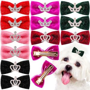 Hundkläder 10st mode Pet Hairpin Crystal Crown Bow Clips för små hundar Lyxiga valpkatt hårskötseltillbehör