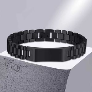 Chain Vnox 12mm Free Customize Engrave Bracelet for Men Black Stainless Steel Watch Band Wristband Personalized Gift for Dad Him Q240401