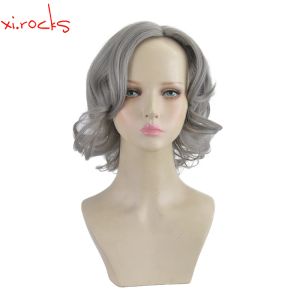 Wigs xi.Rocks 3839 Film 80 per Brady Grandma Cosplay Hair 33cm Grey Grey Short Heat Resistente alla fibra parrucca in fibra resistente