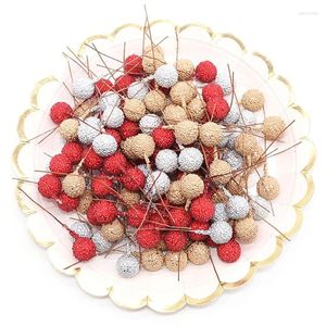 Decorative Flowers 100Pcs Artificial Foam Stamen Fruit Berry Gold Silver Red Cherry Fruits Wedding Wreath Party Decor Supplies