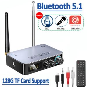 Adaptador FM Radio Bluetooth Receiver Transmissor 5.1 5.0 NFC Estéreo 3,5mm Aux Jack RCA RCA Adaptador de áudio sem fio Microfone cantar para TV PC