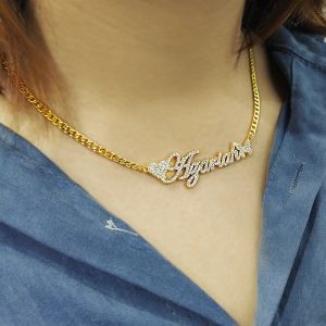 Colares 2020 personalizado nome de aço inoxidável colar com borboleta para mulheres ouro preenchido coração declaração gargantilha bijoux mulheres jóias