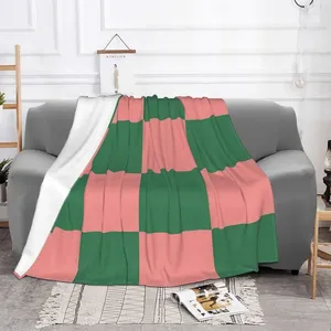 毛布チェッカーチェックチェックチェック柄の緑のピンクの毛布ベルベット春/秋のポータブルポータブルホームベッドルームラグピース