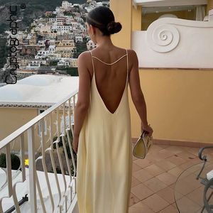Cryptographic Summer Sexy Open Back Sleeveless Slip Maxi Dress Cut Out Club Party Dresses Holiday Elegant Outfits Satin Vestido240401
