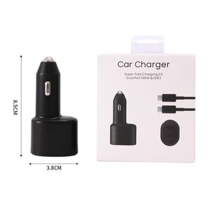 oem Quality 45w Car Charger Adapter Super Fast Charging 2.0 Dual ports USB C Type-C Bullet quick Adaptive Car sockets For Samsung s22 note10 ep-l5300 with retail box