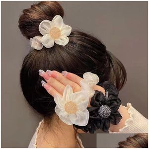 Pony Tails Holder Bk Price Mesh Shiny Sun Flower Pony Tails Holder Girls Hair Ring Rope Ball Women Rhinestone Rubber Bands Accessories Dhgpd