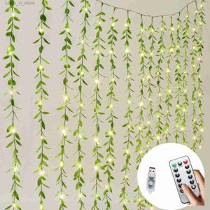 LED Strings Artificial Vines Curtain Lights Fake Greenery Garland Willow Leaves for Wedding Party Backdrop Baby Shower Christmas Home Decor YQ240401