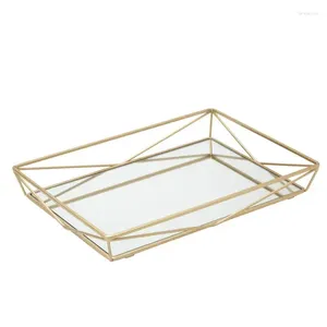 Tea Trays Geometric Mirrored Vanity Tray In Satin Gold Black Wood Glass Ceramic Acrylic Rattan Baloondog Tra