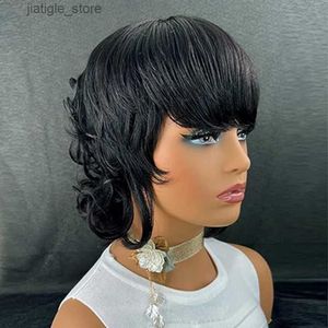 Synthetic Wigs Pixie Cut Wigs for 8inch Short Pixie Cut Layered Wigs Culry Weave Wigs 80s 90s Mullet Wig Natural Black Color Glueless Wig Y240401