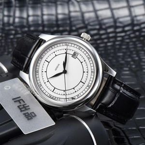 Klassisk Calatrava 5296 5296G-001 Vit Dial Japan Miyota 8215 Automatisk herrar Titta på silverfodral Läderband Högkvalitativ sport 206y