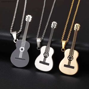 Pendant Necklaces Stainless Steel Music Guitar Pendant Necklace Musician Mens and Womens Punk Hip Hop Rock Instrument Jewelry AccessoriesL2404