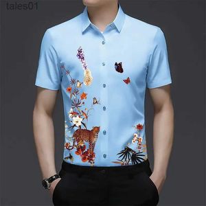 رجال زائد Tees Polos Mens Fashy Printing Tops 2023 Summer Floral Shirt Shirt Man Flowers Print Dress Trans YQ240401