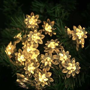 LED Strings Lotus Flower Garland Battery Operated Fairy String Lights 6M with Remote For Outdoor Wedding Christmas Decoration Waterproof YQ240401