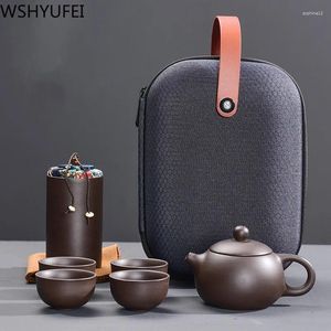 Zestawy herbaciarni Przenośna podróżna herbata Yixing Zisha Ręcznie roboty Teapots Wino House Wine Chińskie prezent ceremonii