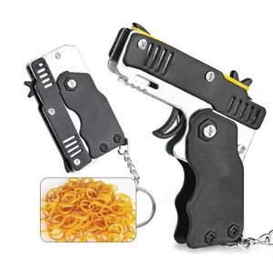 Keychains Lanyards Universal Mini Keychain Car Keychain Toy Gun Shooting Pistol Childrens Outdoor Party Folding Metal Gun Present Car Style Key J240330