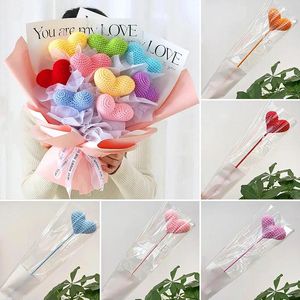 Decorative Flowers 1Pcs Hand Woven Artificial Flower Yarn Crochet Love Heart Shape Branch For Wedding Bouquet Decoration Mother's Day Gifts