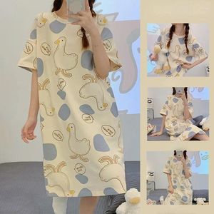 Kvinnors sömnkläder Kvinnor Summer Nightdress Girls Japanese Cartoon Short Sleeve Mid-Längd Pyjamas Casual Loose Sleepshirts Cute Lady