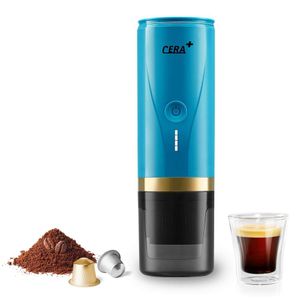 CERA+PORTABLE Espresso Självvärme Electric Coffee Hine, 20 bar tryck kompatibel med NS -skidor och malt kaffe, lämpligt för resor, camping, kontor,