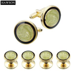 Luxury Stone Cufflinks Set Gold Color Plated Round Cuff Links Studs Mens Tuxedo Shirt Wedding Present for Groomsmen 240320