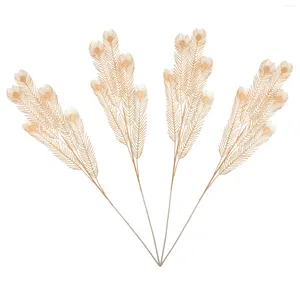 Flores decorativas 4 pcs artificial para decoração de casamento folhas douradas falsas ramos de folhas delicadas simulação de casa falso persa