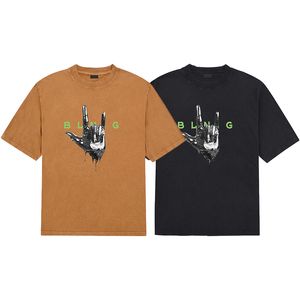 Heavy Made Europe Style Men Rock Gestures Stampa Tee Washed Vintage Designer T Shirt Summer Street Skateboard Manica corta Tshirt 24ss 0401