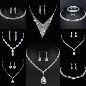 Wertvolles Labordiamant-Schmuckset Sterlingsilber-Hochzeits-Halsketten-Ohrringe für Frauen-Braut-Verlobungs-Schmuck-Geschenk O9Tm #