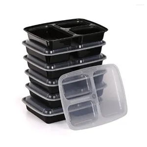 Take Out Containers 10pcs Disposable Meal Prep 3-Compartment Microwave Safe Food Storage (Black With Lid)