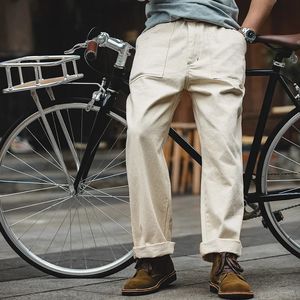 Maden giapponese di cotone retrò guscio di guscio di riso bianco casual jeans sciolto pantaloni lunghi dritti cargo pantaloni per uomini 240326