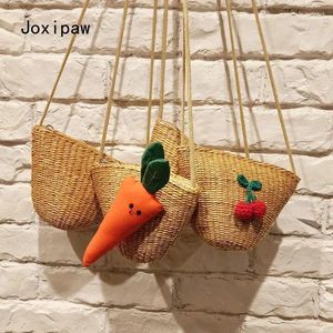 Shoulder Bags Summer Children's Straw Bag Parent-Child Hand Woven Cane Handbag Beach Mini Women's