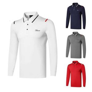Golf Mens Long Sleeved Top Quick Torking High-End Sports and Leisure Jersey Polo Shirt Lapel för fuktabsorption och svett wicking