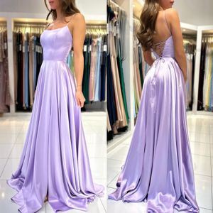 Fabulous lavender a line prom dress bridesmaids dress spaghetti evening dresses elegant dresses lace up back satin bridesmaid dresses for special occasions