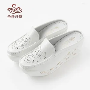 Slippers Genuine Leather White Shoes Lady Black Casual Women Wedges Fashion Breathable Pink Platform Woman's Slides