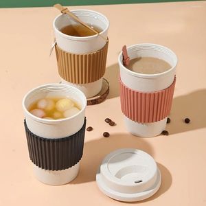 Canecas Reutilizáveis ​​Copo de Café Portátil Caneca de Fibra de Palha de Trigo com Tampa Ao Ar Livre Espresso Presente À Prova de Vazamento Chá Coffeeware
